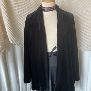 Elegant Black Velvet Blazer Cardigan